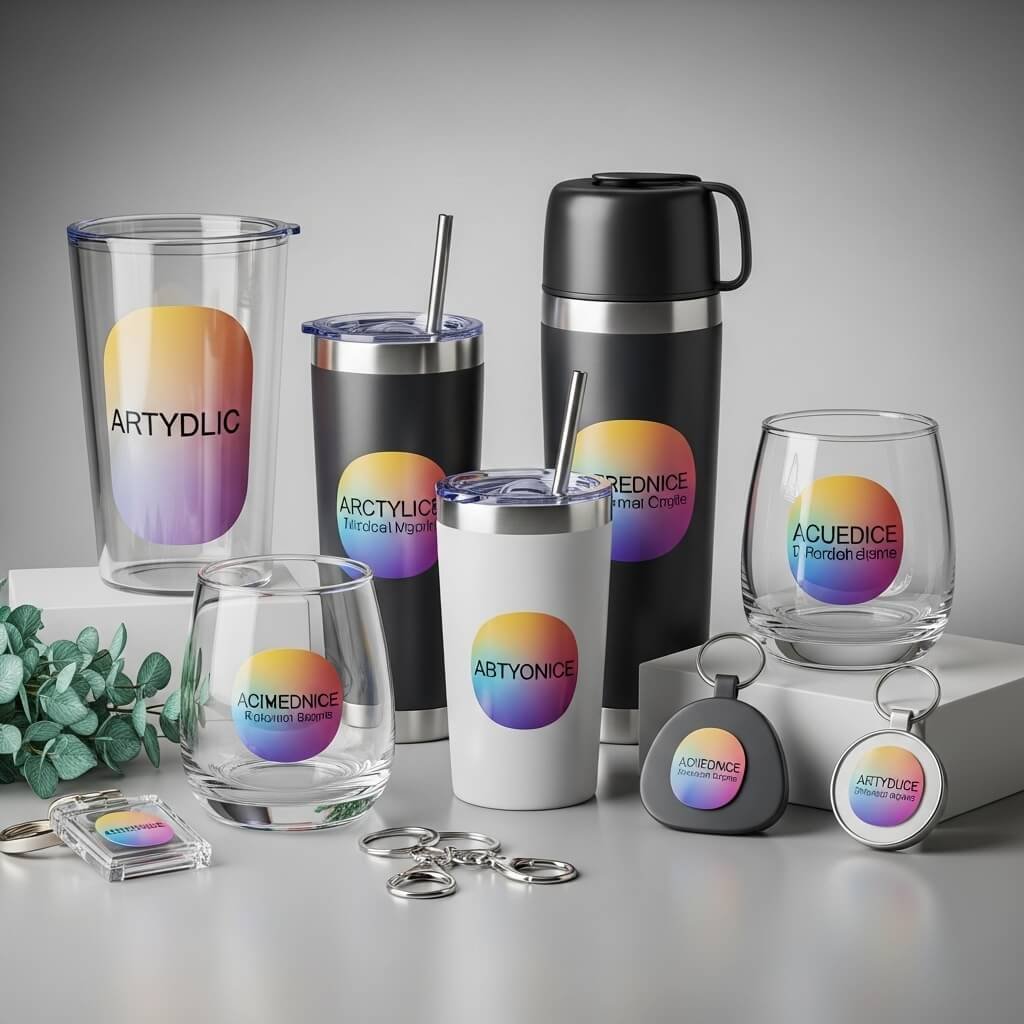 Diversos itens personalizados com estampas e adesivos