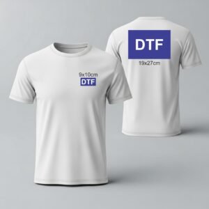 Camiseta estampada com DTF frente e costas 9x10 A4