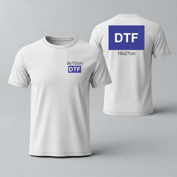 Camiseta estampada com DTF frente e costas 9x10 A4
